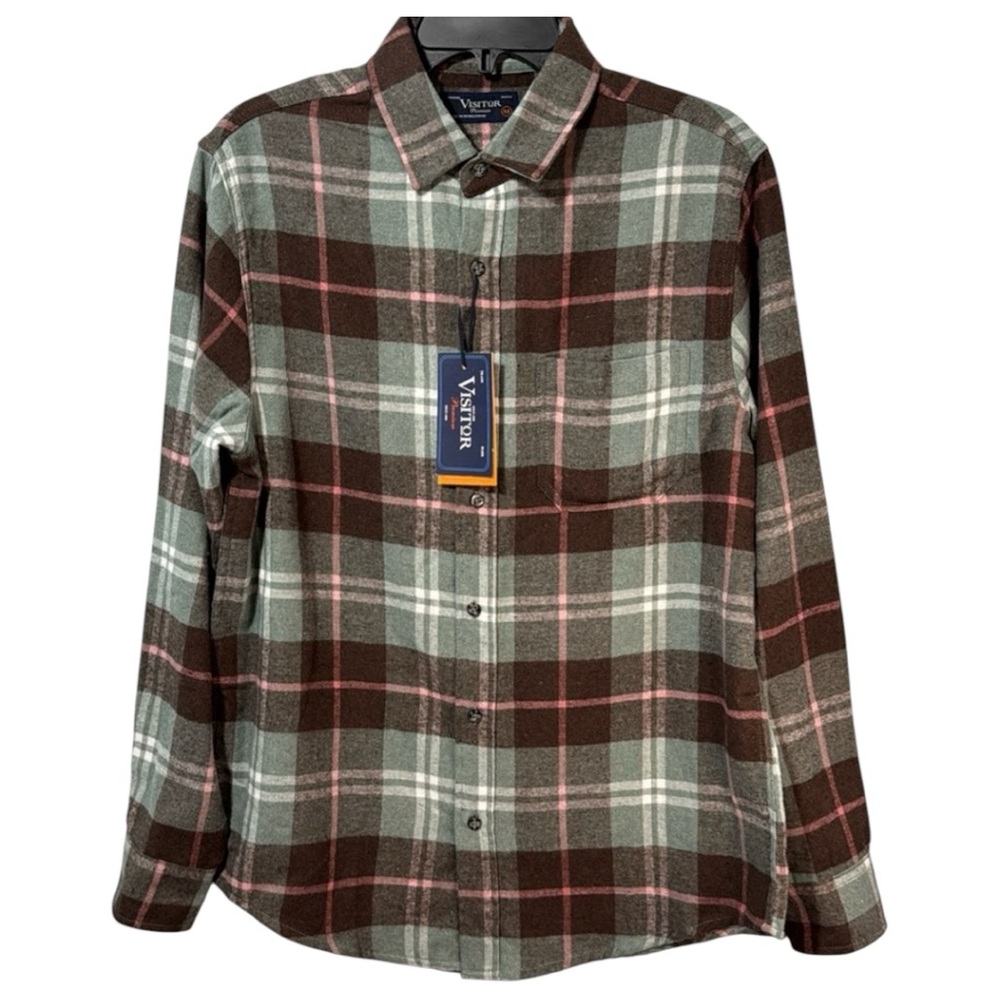 Visitor Top Green Plaid Flannel‎ Button Front in Size M  NWT